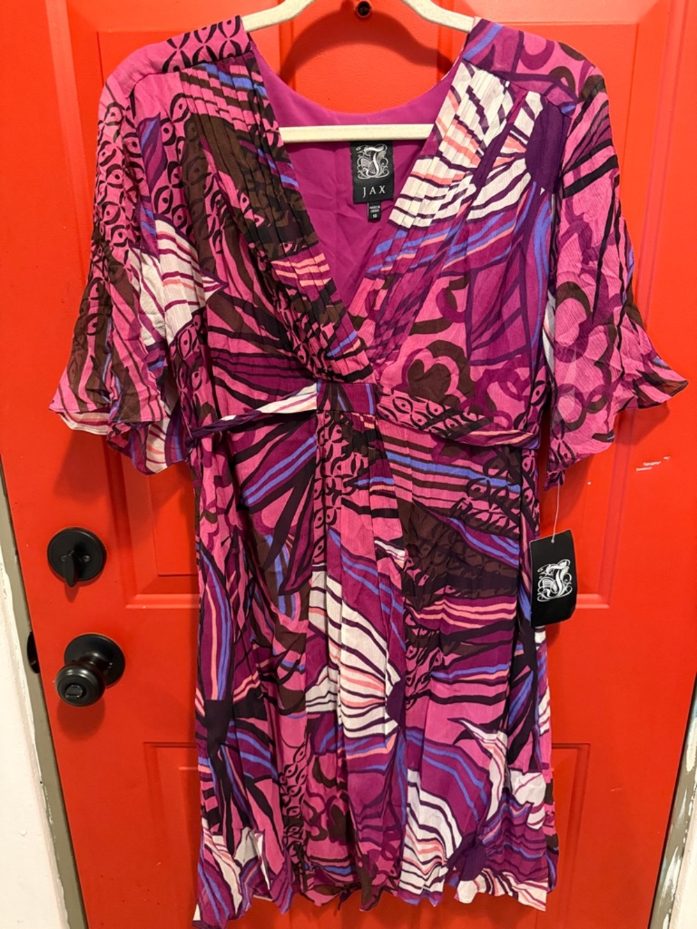 JAX Pink & Purple Abstract Print Midi Dress